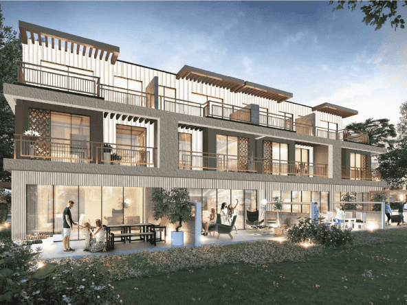 The townhouses are located in the background.