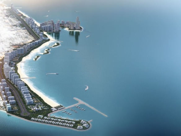 Sobha Aquamont waterfront apartments in Downtown UAQ with sea views, modern architecture, and lush green spaces
