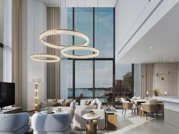 Sobha Aquamont waterfront apartments in Downtown UAQ with sea views, modern architecture, and lush green spaces