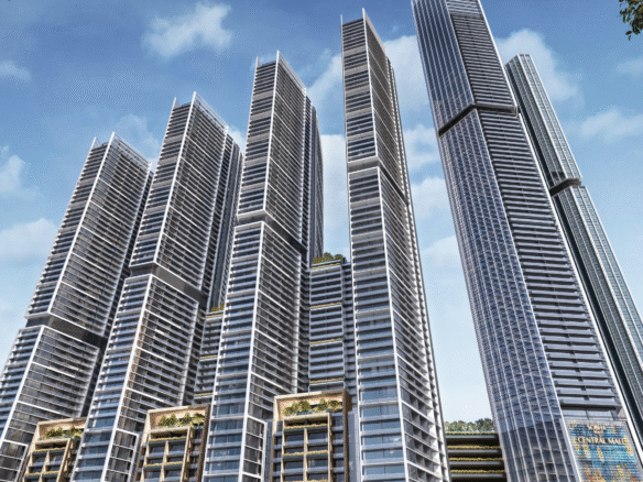 Sobha Central SZR apartments Sheikh Zayed Road skyline green podium view