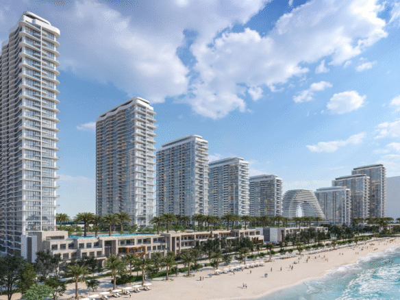 Sobha Aquamont waterfront apartments in Downtown UAQ with sea views, modern architecture, and lush green spaces