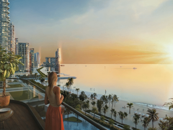 Sobha Aquamont waterfront apartments in Downtown UAQ with sea views, modern architecture, and lush green spaces