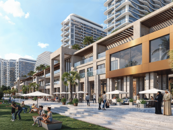 Sobha Aquamont waterfront apartments in Downtown UAQ with sea views, modern architecture, and lush green spaces