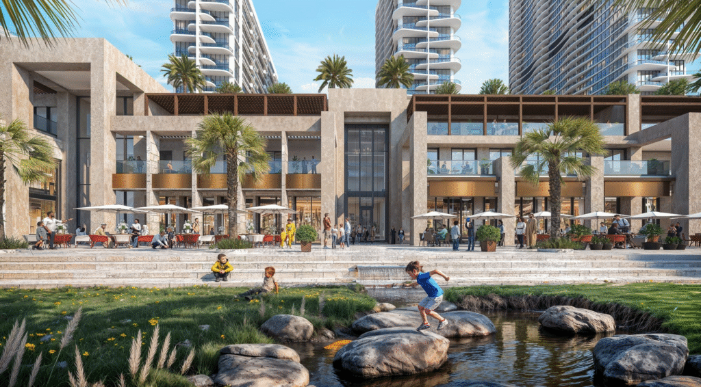 Sobha Aquamont waterfront apartments in Downtown UAQ with sea views, modern architecture, and lush green spaces