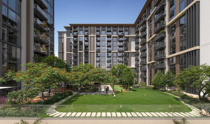 Windsor House Dubai South apartments with rooftop pool and retail boulevard