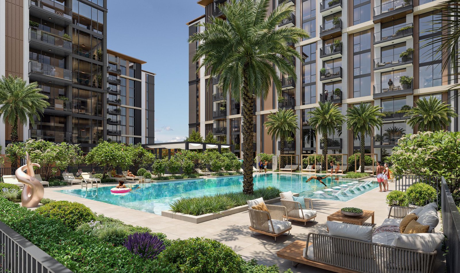 Windsor House Dubai South apartments with rooftop pool and retail boulevard