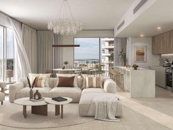 Gardenia Bay Yas Island apartments for sale with lagoon views, beach access, and sustainable amenities by Aldar.