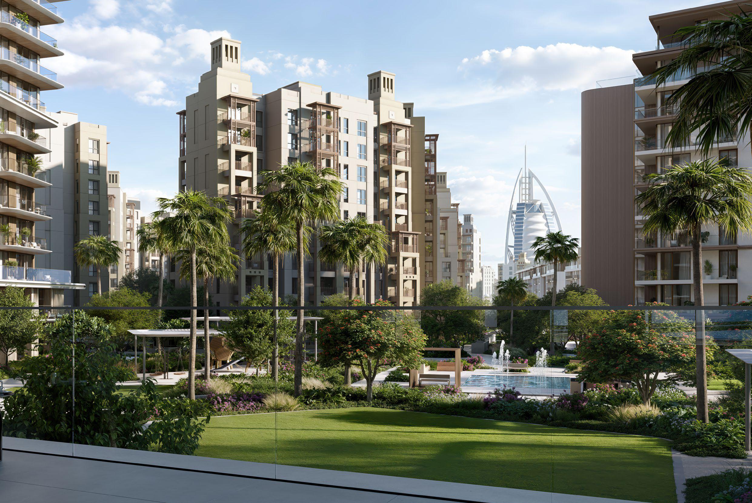 MJL Nourelle Dubai – 1 to 4 bedroom apartments by Meraas with skybridge pool and Burj Al Arab views.