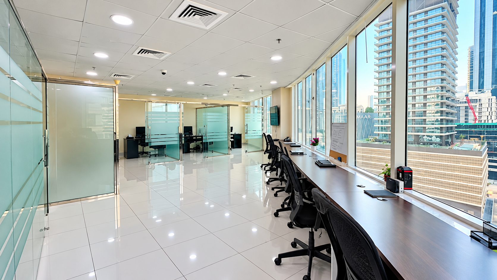 Empire Heights office for sale in Business Bay with furnished workspace and Burj Khalifa view
